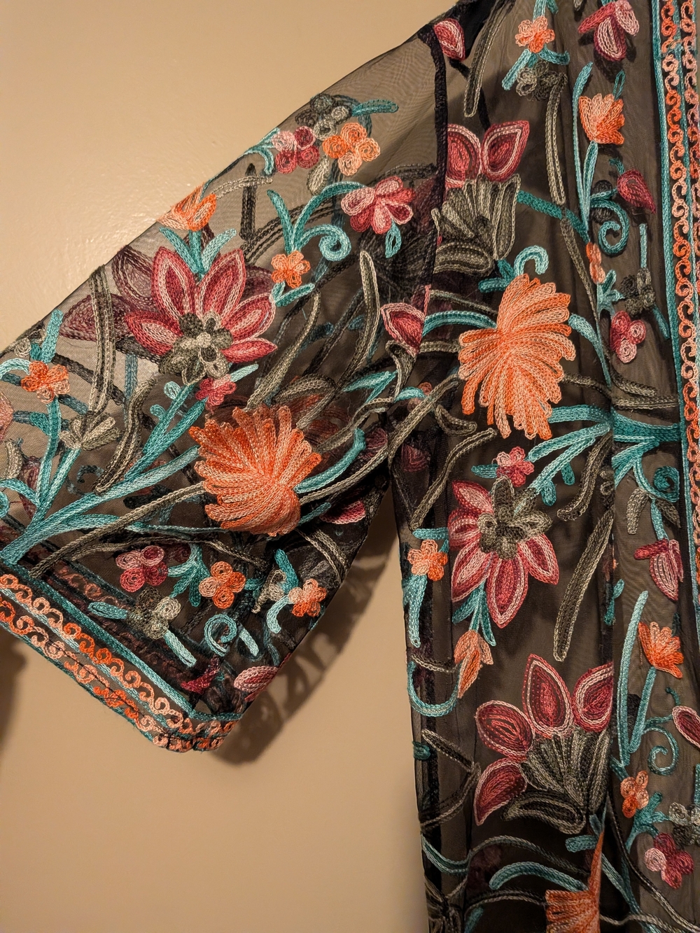 American Flirt Embroidered Sheer Duster Kimono NWOT - Picture 2 of 5